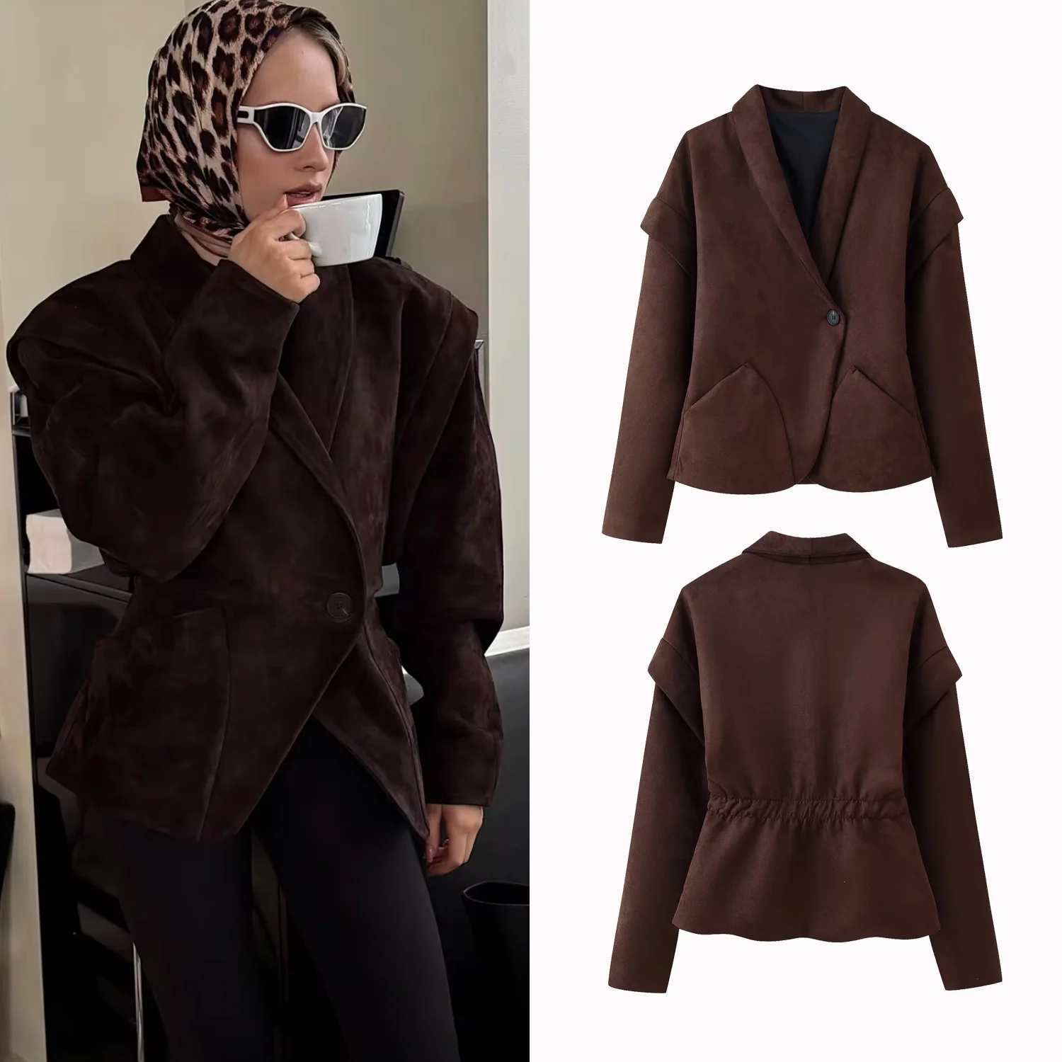 

Шикарные элегантные повседневные куртки, уличная одежда, осенний новый однотонный цинковый пиджак с талией, женские подплечники, куртка с отложным воротником, пальто