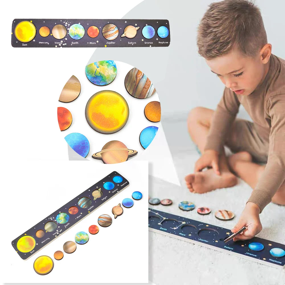 

Montessori Teaching Aids Wooden Solar System Eight Planets Matching Board Children Early Education Puzzle Learning Astronomy Toy