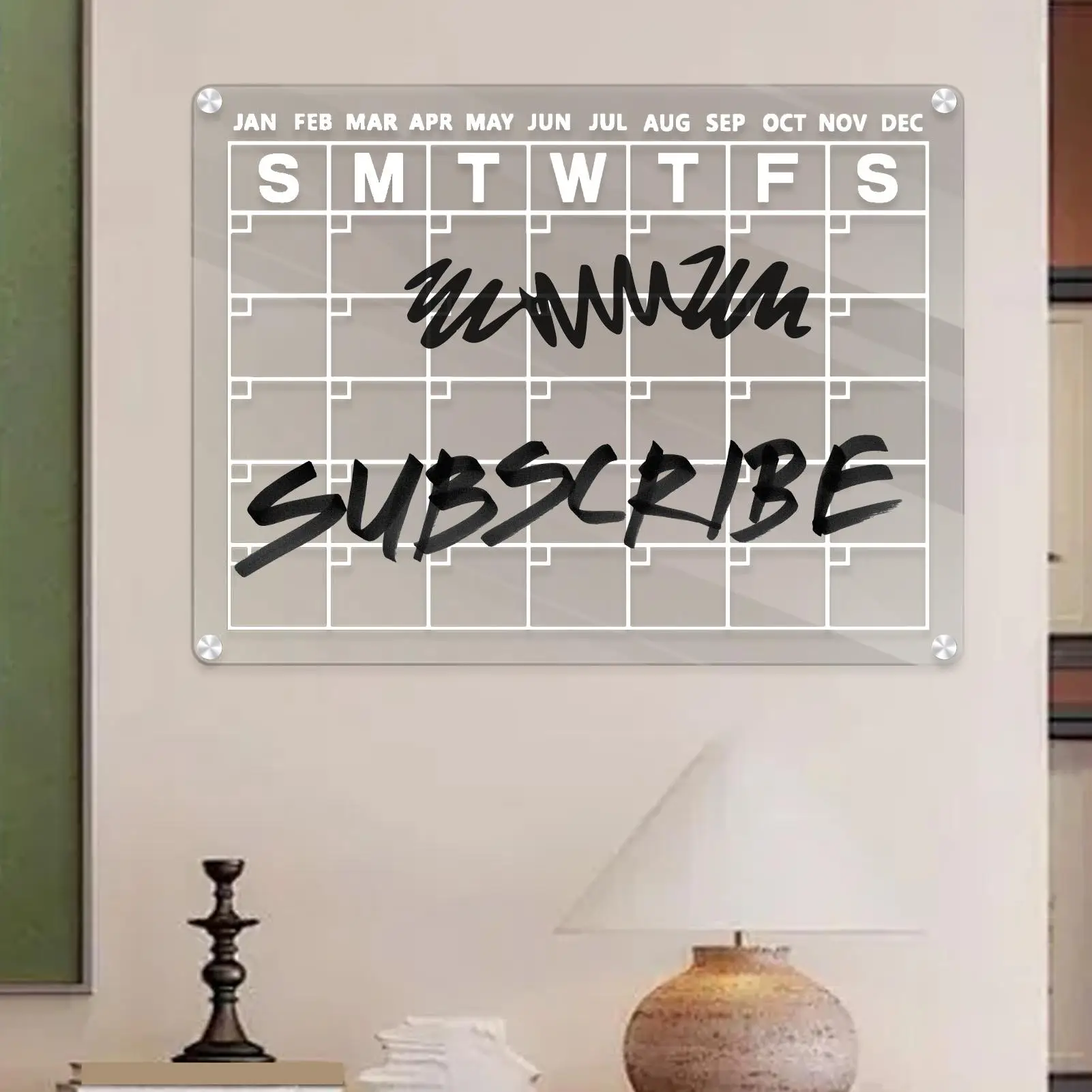 تقويم الثلاجة الشفاف، تقويم الثلاجة، لوحة مسح جافة شفافة، سبورة بيضاء مخططة شهرية مع 6 علامات للمطبخ الثلاجة