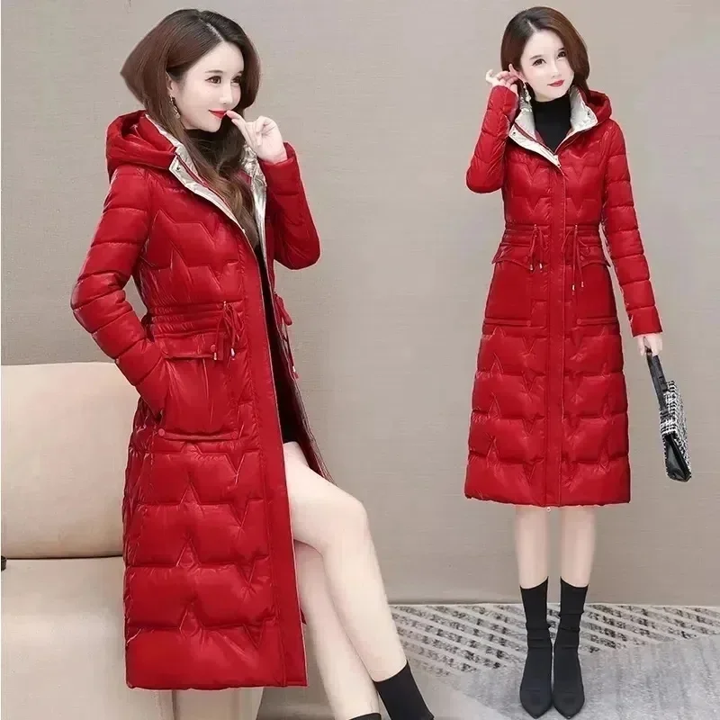 Fantasy Color wash Free glossy Mid length Down Cotton Jacket For Women In 2023 Winter New Fashion Waistband Cotton Jacket P3