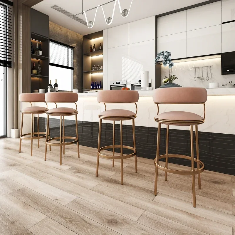 

Light luxury bar chair net red high-end Cafe household stool backrest modern simple bar chair stainless steel