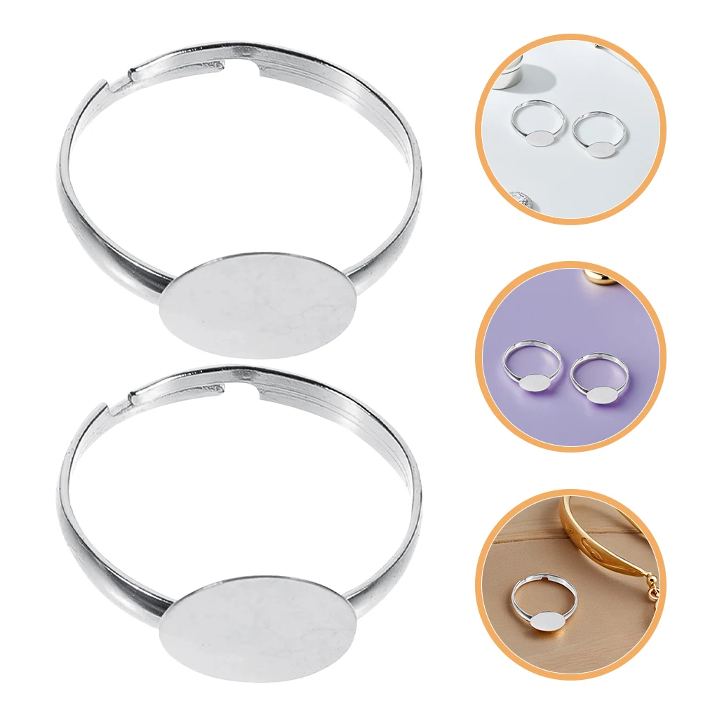 

50pcs Adjustable Findings 10Mm Flat Base Metal Blanks For Diy Jewelry Crafting Epoxy Fill Stone Inlays Ring Making Supplies