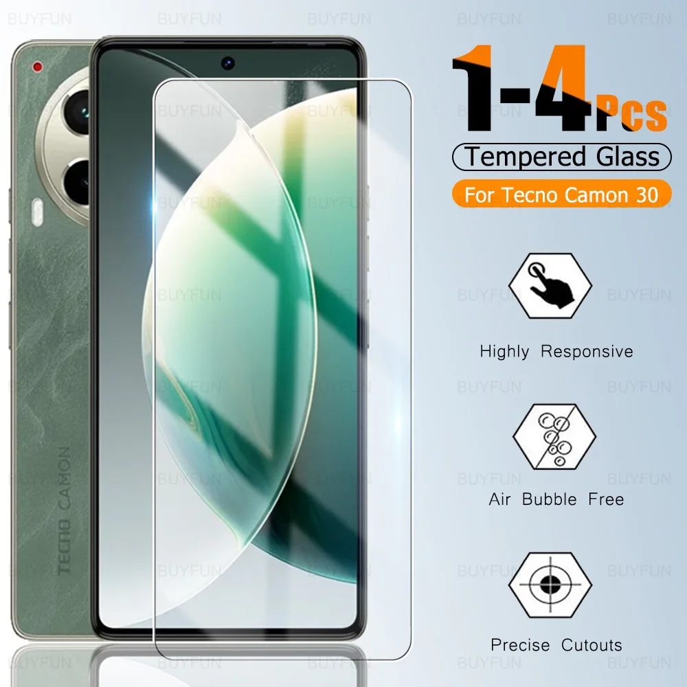 1-4Pcs HD Tempered Glass For Tecno Camon 30 5G Protective Film Camon30 Pro Premier 30Pro 30Premier Screen Protector Camon30Pro