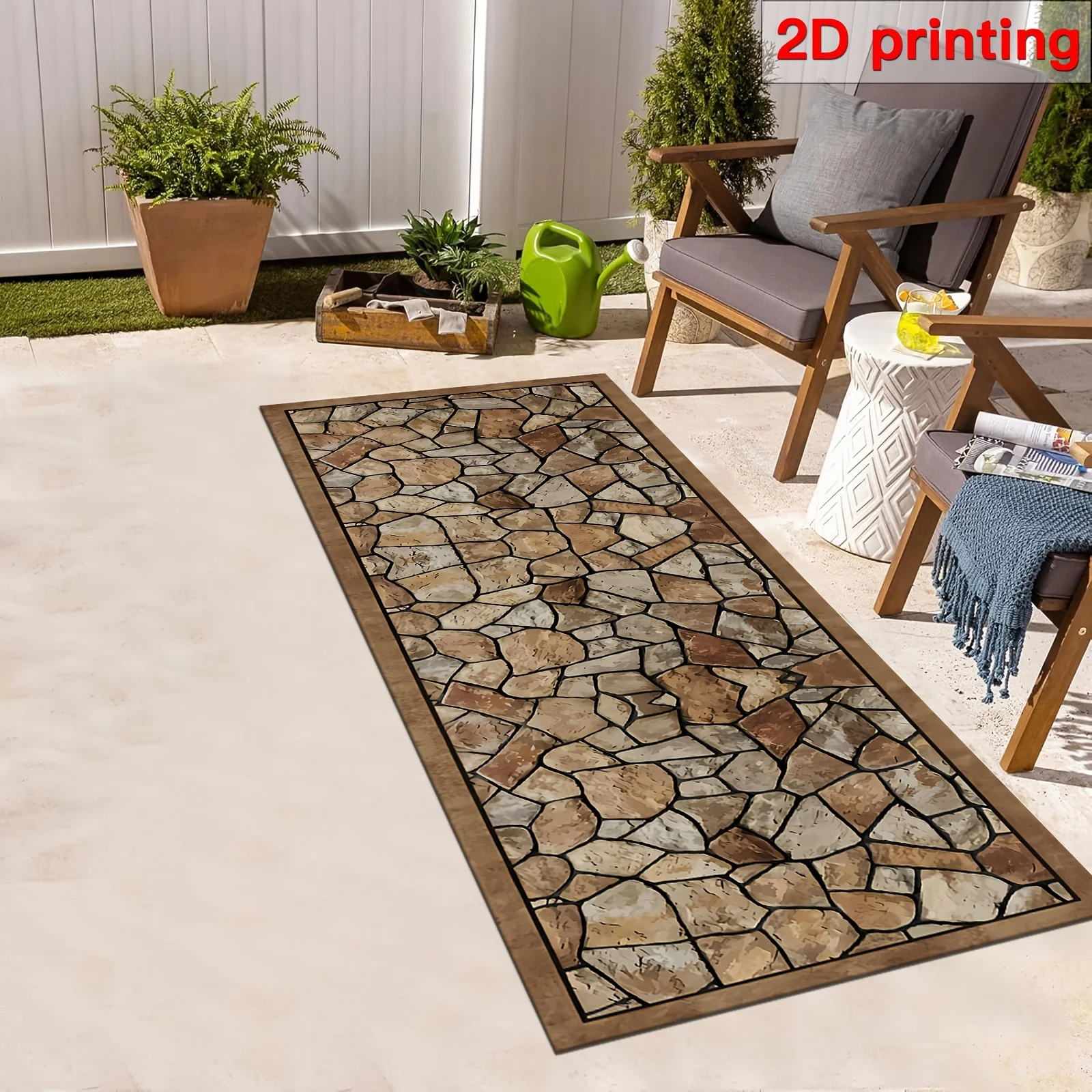 VIKAMA Stone Brick Printed Corridor Runner Rug, Non-Slip Washable Long Mat for Entryway Kitchen Home Decor, Living Room
