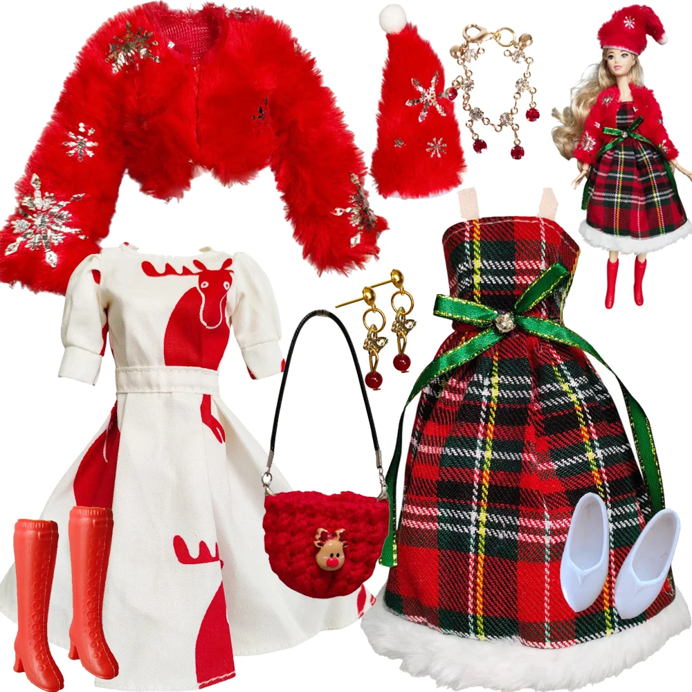 

1/6 BJD Doll Princess Noble Winter Dress Hat Design With Cape Pretty Christmas Dress Suits For 28-30cm Doll Clothes Accessories