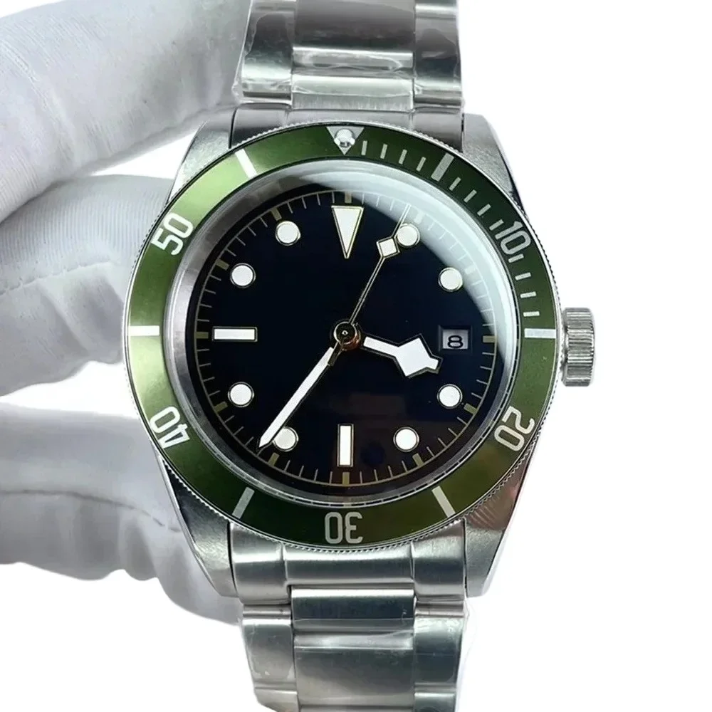 ساعة ميكانيكية أوتوماتيكية فاخرة للرجال سوار من الفولاذ المقاوم للصدأ بإطار من السيراميك الأسود مخصصة #2