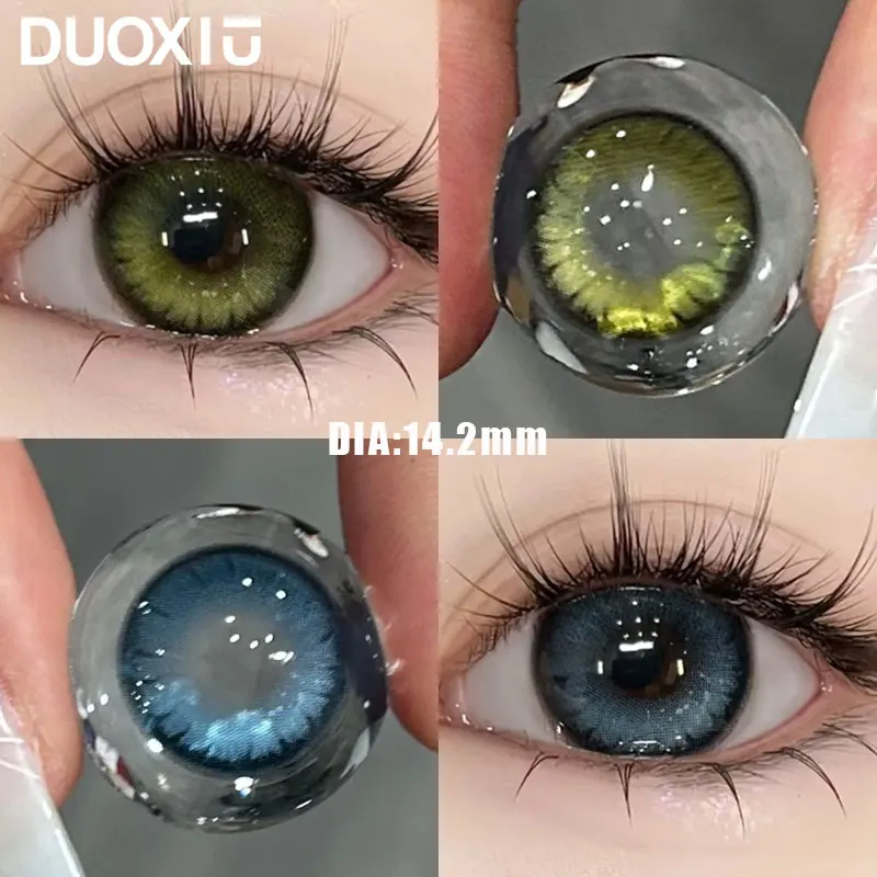 DUOXIU-lentillas de colores para pupilas, lentes verdes miopes de alta calidad, ojos azules, 0,00 a-8,00 dioptrías, 1 par