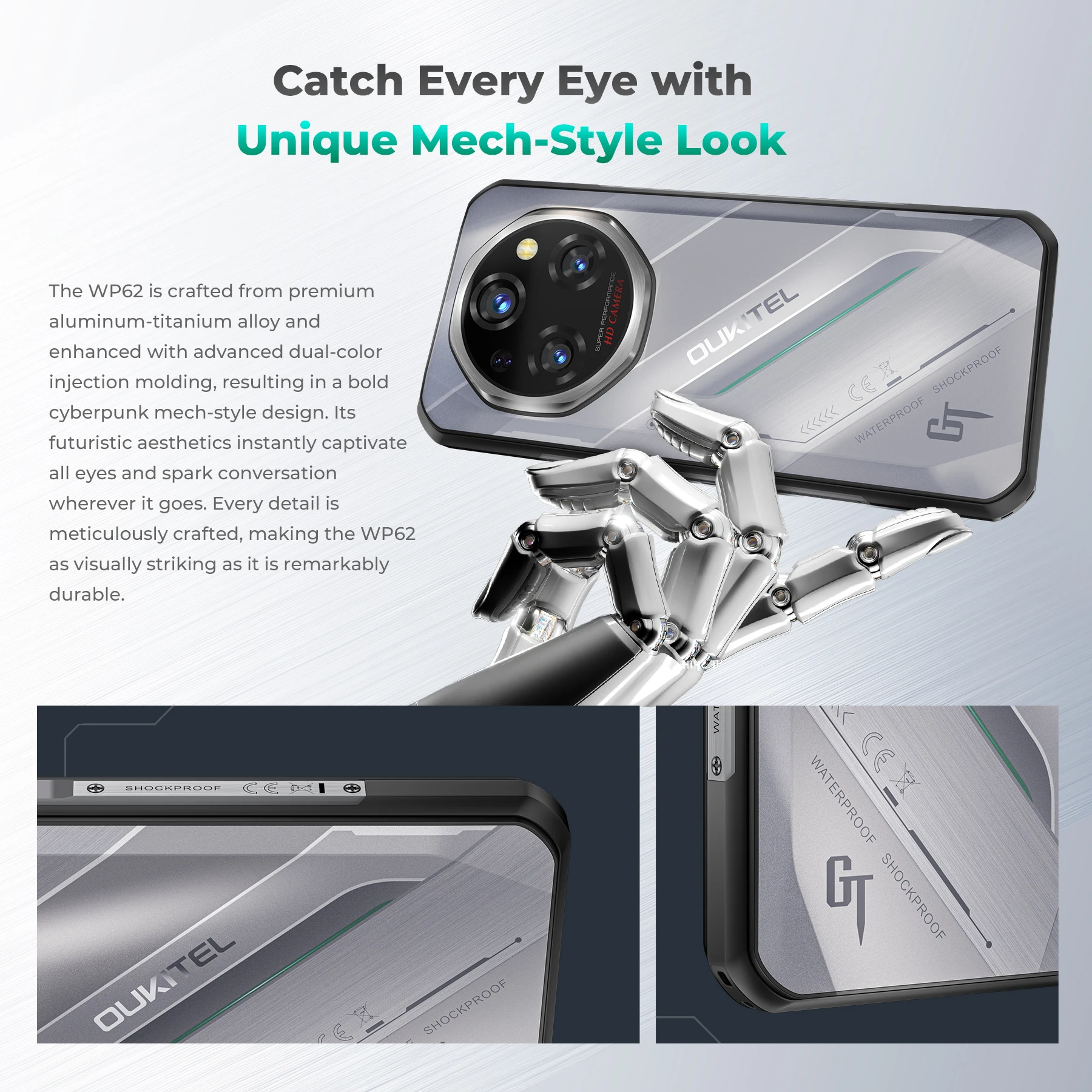 Oukitel WP62 5G هاتف ذكي متين 48 جيجابايت (16 + 32) + 512 جيجابايت 6.6 بوصة FHD + كاميرا 108 ميجابكسل MTK الأبعاد 7025 11000 مللي أمبير 33 وات أندرويد 15 هاتف محمول #6