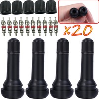 TR414 Tubeless Car Wheel Tire Valve Stems with Dust Caps Black Rubber Caps Tyre Rubber Valves with 20/4 Sets Stems Accessories