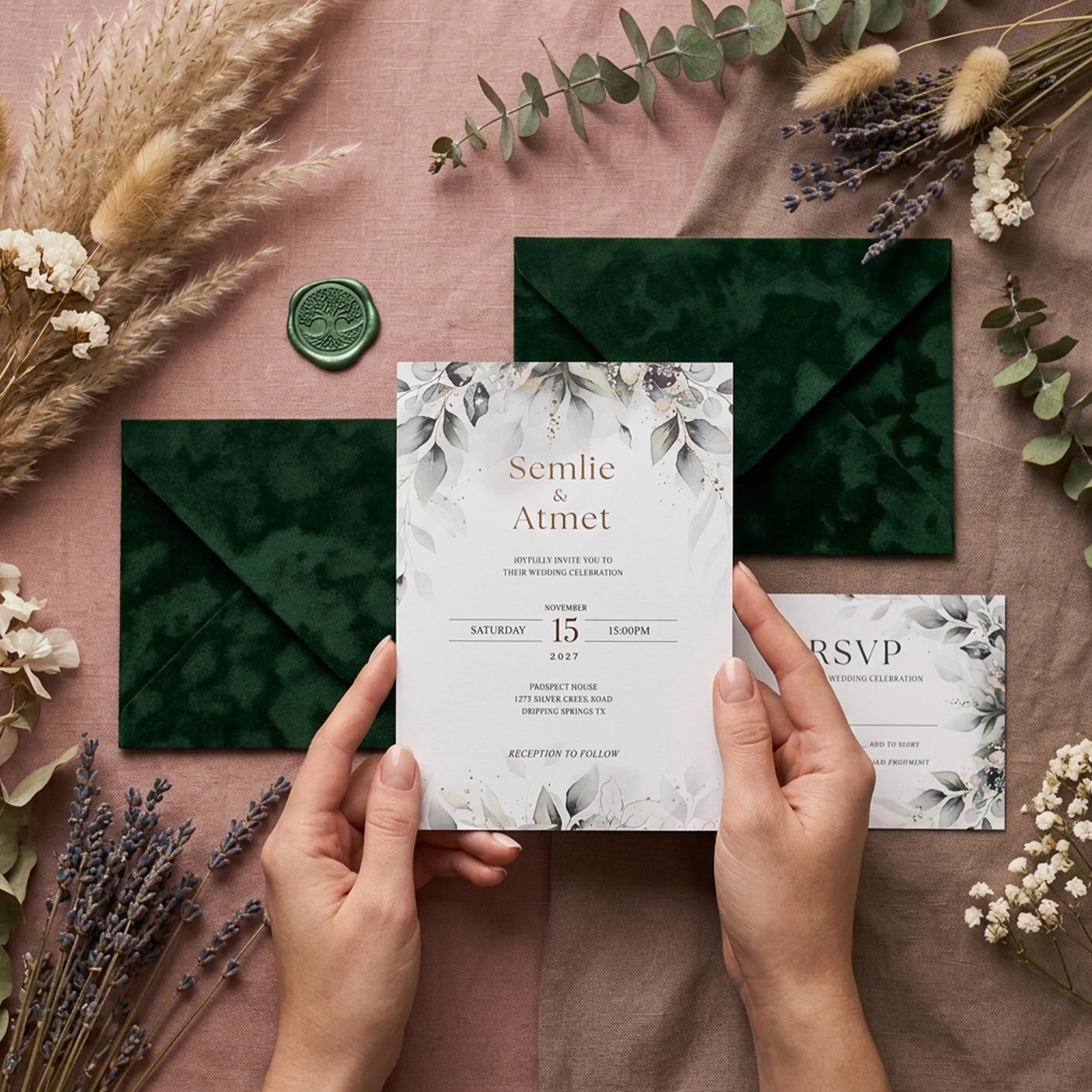 Custom Personalized Invitation Cards for Wedding Birthday Business & Thank You Letter With High-end Classic Velvet Envelope