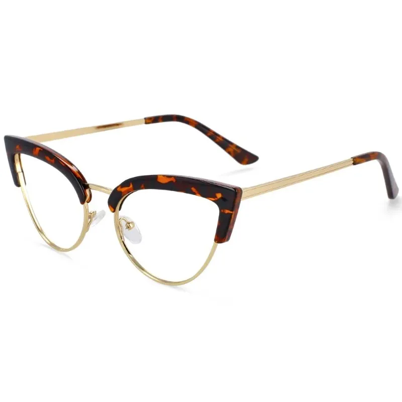 แว่นสายตาสีฟ้าป้องกันแสงสีฟ้าทำจากโลหะแว่นกันแดดผู้หญิงใหม่สำหรับผู้หญิงแว่นกันแดดดีไซน์หรูหราแบรนด์เนมแว่นตาวินเทจสำหรับผู้หญิง