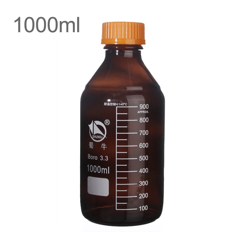 100ml 250ml 500ml 1000ml Boro Laboratory Sample Glass Threaded Reagent Bottle Screw Yellow Cap Amber Brown Refillable Bottles