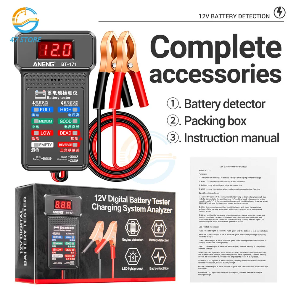 BT-171 12V Battery Tester Monitor Panel Gauge-Battery Status-Indicator Car Electric Quantity Detector Diagnostic Tool
