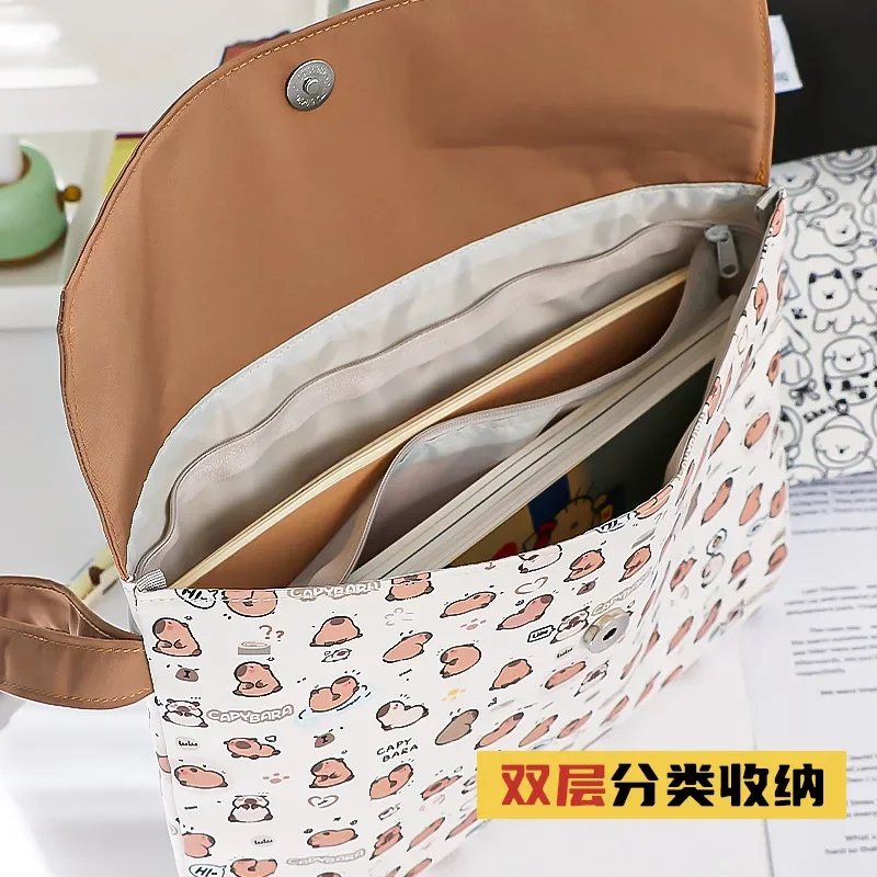 

Сумка для документов с рисунком капибары, большая емкость, папка для файлов на молнии, черный органайзер для щенков, студенческие документы, портативная сумка для хранения формата А4