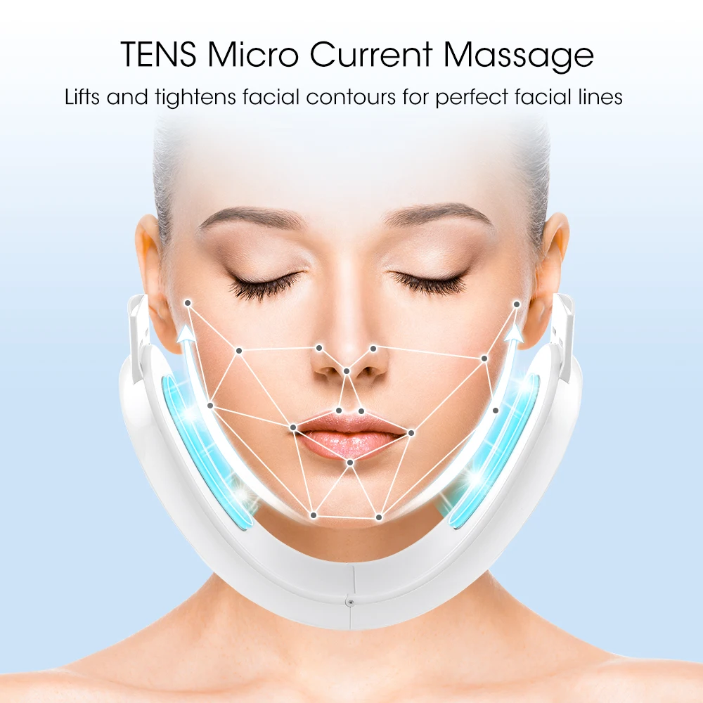 EMS Facial Lifting Device LED Photon Therapy Face Slimming TENS Pulse Massager Remove Double Chin V-Face Shaped Cheek Lift Belt