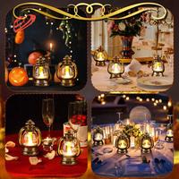 A25F-24Pcs Gold Electronic Candle Lantern Light Mini Candle Light Hanging Lantern Lamp Flameless LED Oil Lamp Christmas Home Dec