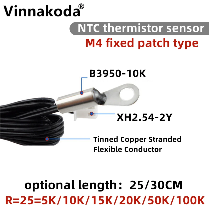 M4 czujnik temperatury powierzchni stałej NTC -5K 10K 15K 20K 50K 100K termistor ujemny współczynnik temperaturowy sonda 25CM 30CM