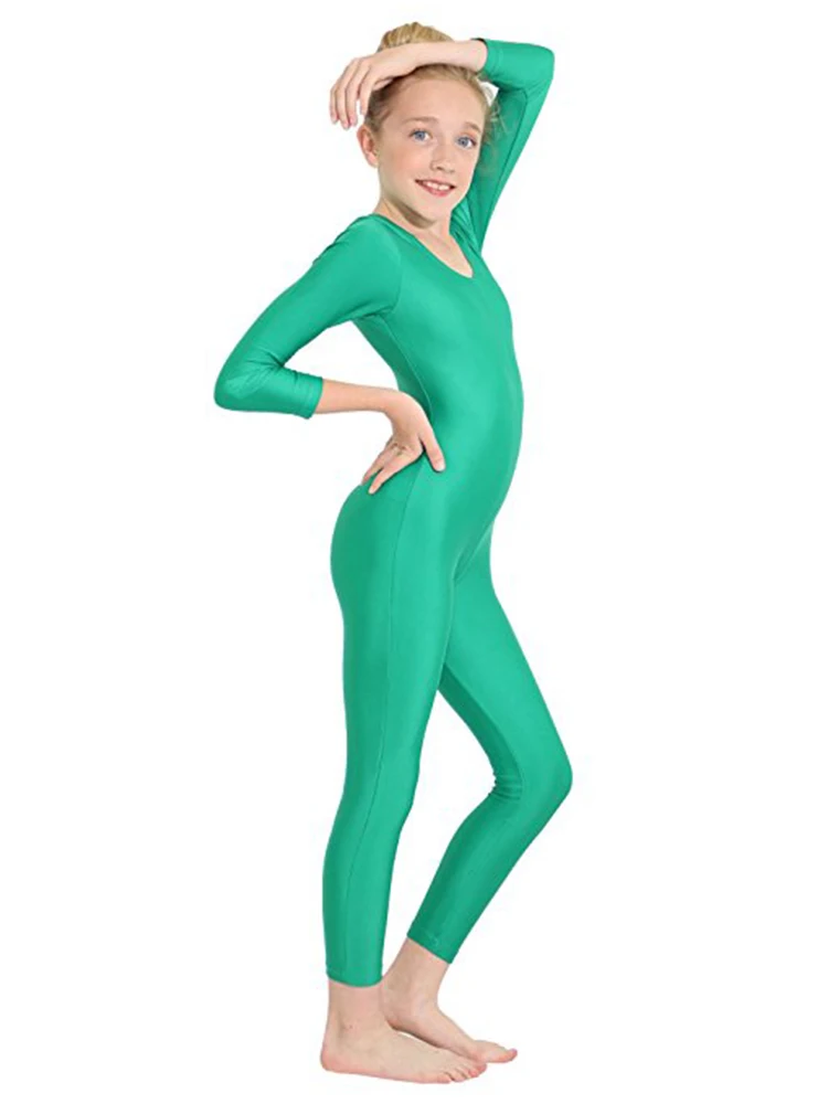 Children Long Sleeve Gymnastics Suit Scoop Neck Catsuit Full Body Leotard Ballet Unitards Girls Spandex Dance Halloween Jumpsuit
