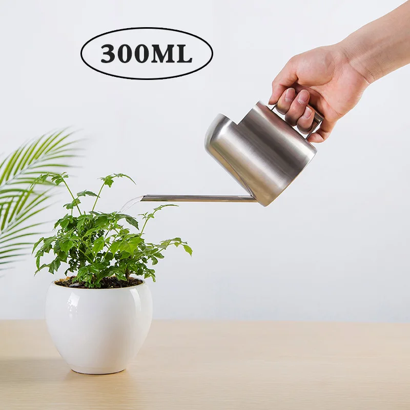 

300ML Stainless Steel Gardening Cans Long Mouth Green Plant Succulent Watering Pot Children's Watering Can Garden Tool