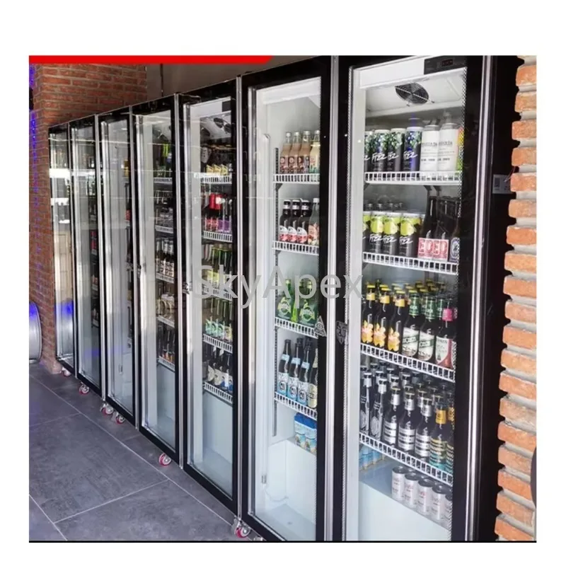 Rebirth Hot Selling Transparent Glass Standing Cold Drink Beer  Display  Freezer Chiller For Supermarket Energy Saving Low Noise