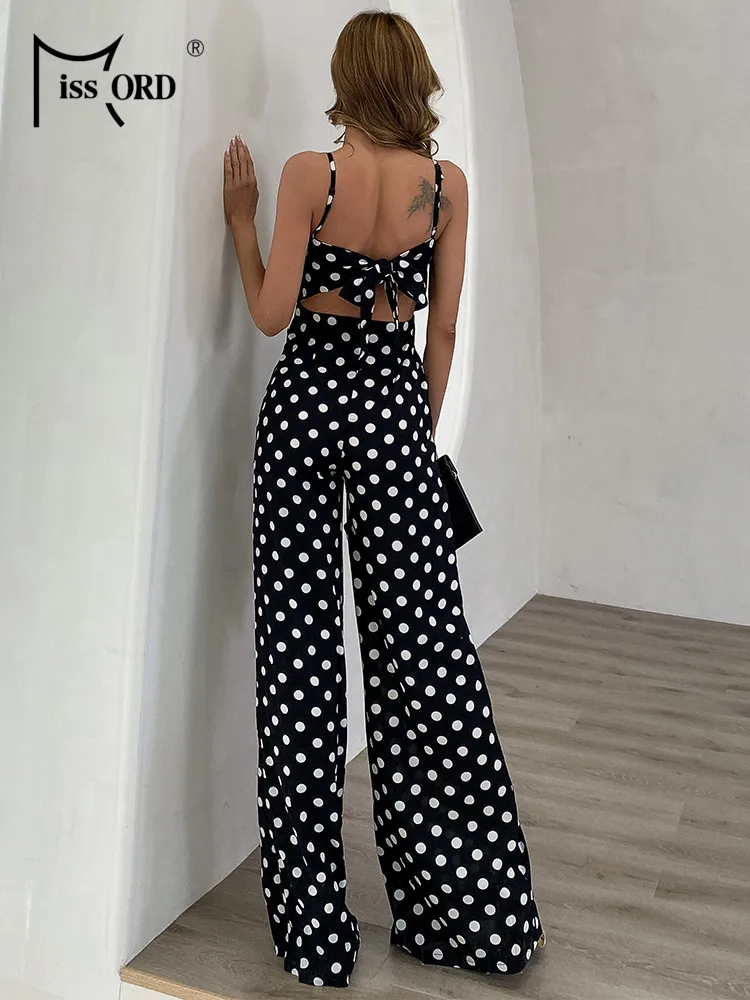 Missord Summer Sexy tute donna senza maniche cinghie Dot Print eleganti pagliaccetti bakness Full Lenth pantaloni larghi