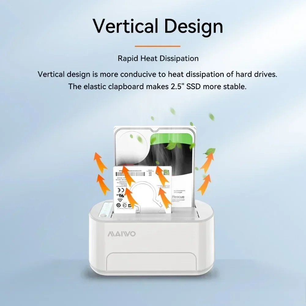 Maiwo Dual Bay Festplatte Docking station USB 3,0 SATA HDD Duplikator für 2,5 & 3,5 Zoll SATA HDD/SSD Unterstützung Offline-Klon