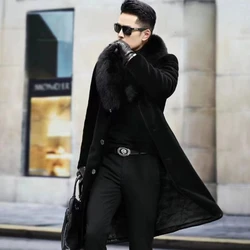 Men Fur Coat Winter Warm Luxury Brand Faux Fur Jacket Black High-end Thick Trench Coat Buttons Long Sleeve Outerwear Jackets New