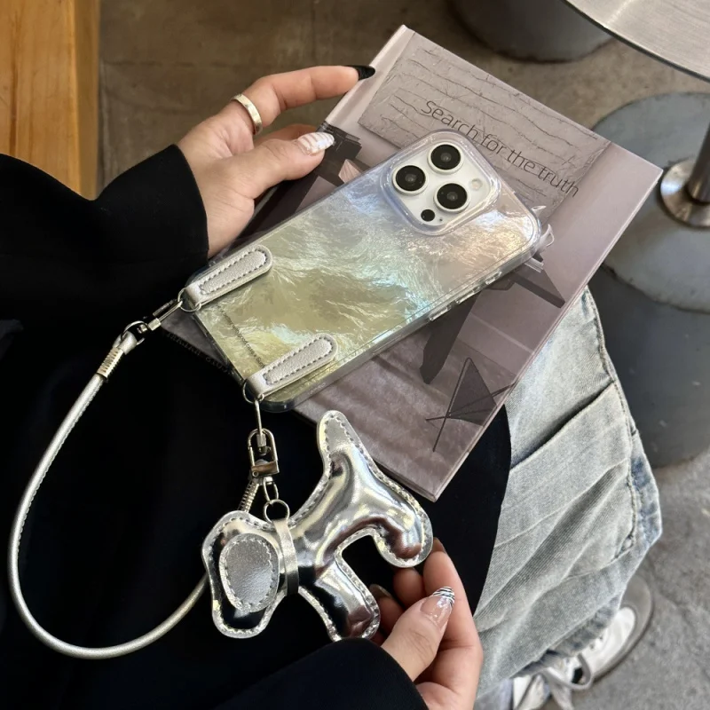 

Gradient smudged tinfoil pattern mobile phone case suitable for Apple16/15PROCartoon Puppy PendantiPhone14/13