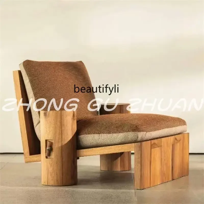 

newMedieval leisure chair Solid wood creative hotel backrest Living room Fabric single sofa chair