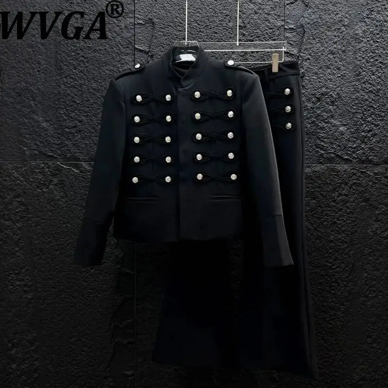 WVGA Spring Autumn New Men Stand Collar Suit Stylish Handsome Woven Multi-button Short Jackets Niche Pants Two Pieces Set W26214