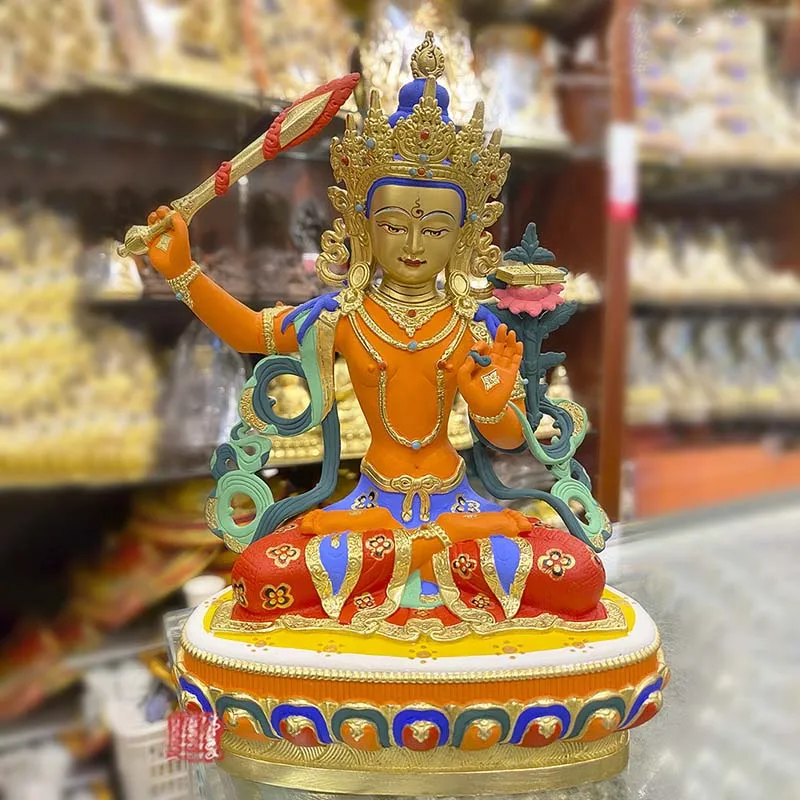 high grade colored draw Buddha statue bless family Safety Health luck Bodhisattva Manjusri Guan yin Buddha Painted Buddha statue