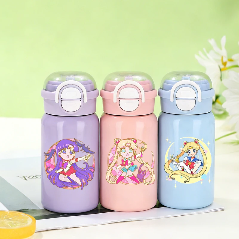 

500ML Sailor Moon thermos cup cute Water Cups Kids Stainless Steel Insulated Cup girl cartoon Water Bottle Straw Drinking Bottle