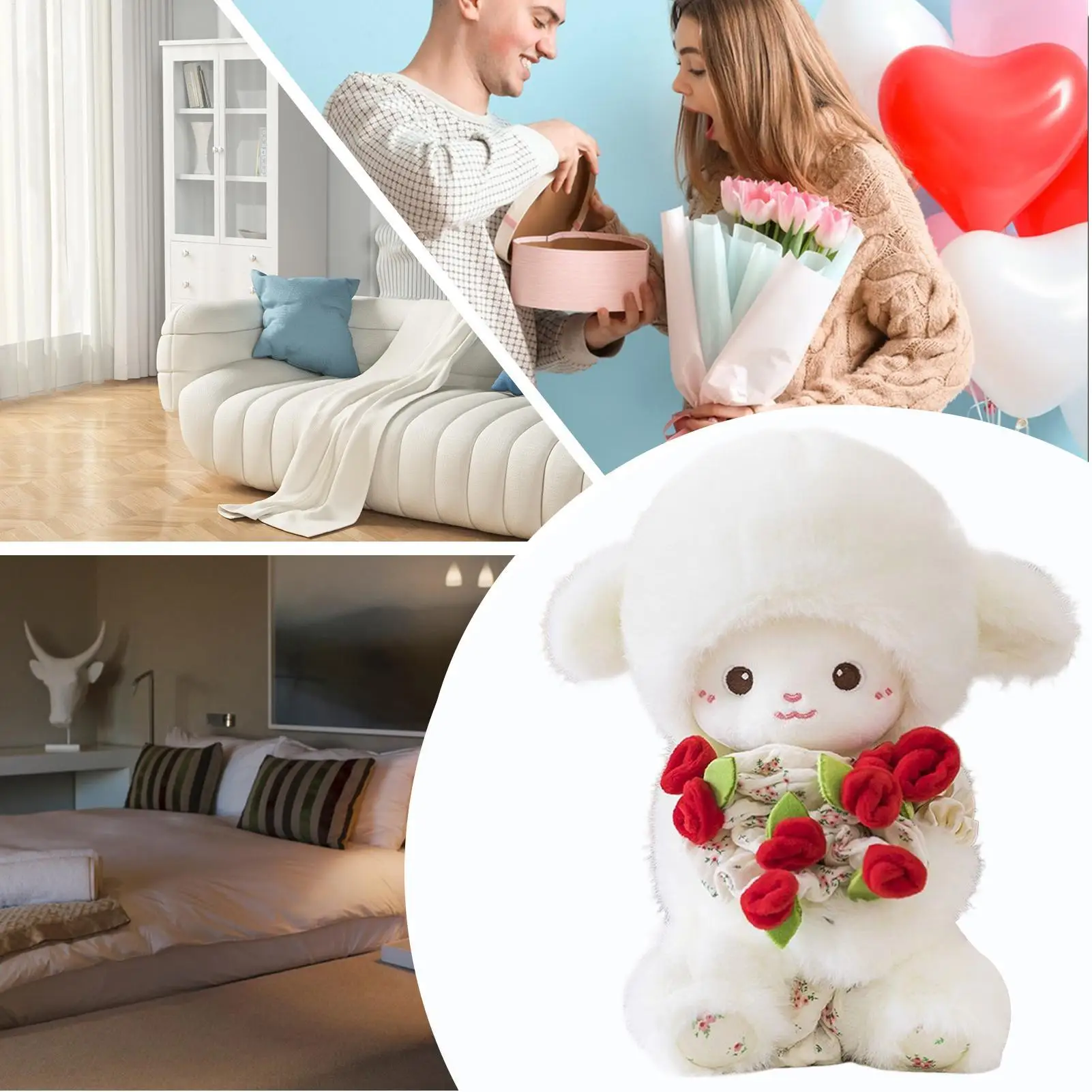 Animal relleno de cordero de 30cm, muñeco suave abrazable, Animal relleno de peluche de cordero para dormitorio, sala de estar, sofá, cama, coche