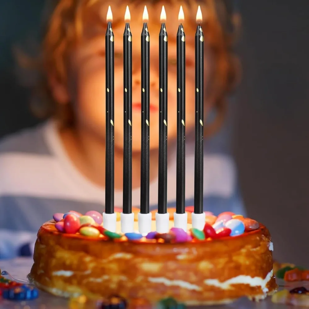 Geburtstagskerzen mit Farbverlauf in Blau, 6/24 Stück, metallische Kuchenkerze für Geburtstagsfeier, eisblaue Geburtstagskuchen-Cupcake-Dekorationen – Detail 6