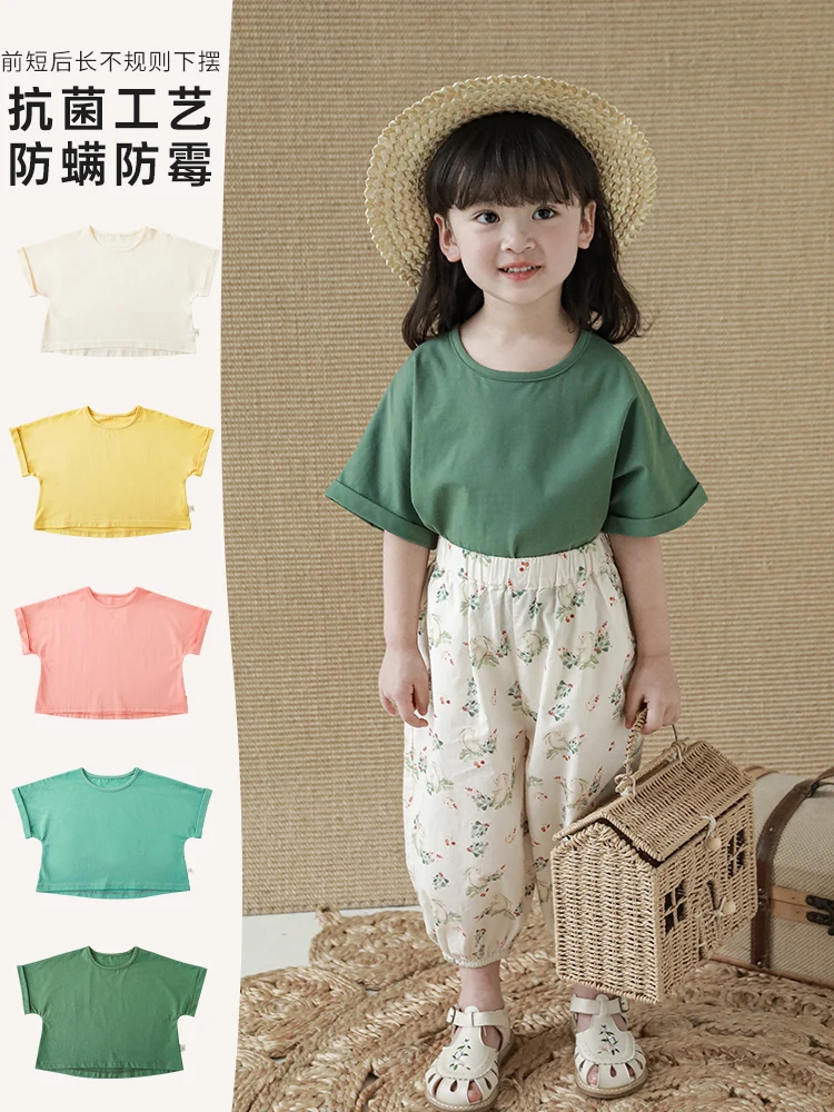 

Girls' Solid Color T-shirt Summer 2023 Thin Baby Loose Short Sleeve Children's Casual Simple Versatile Top