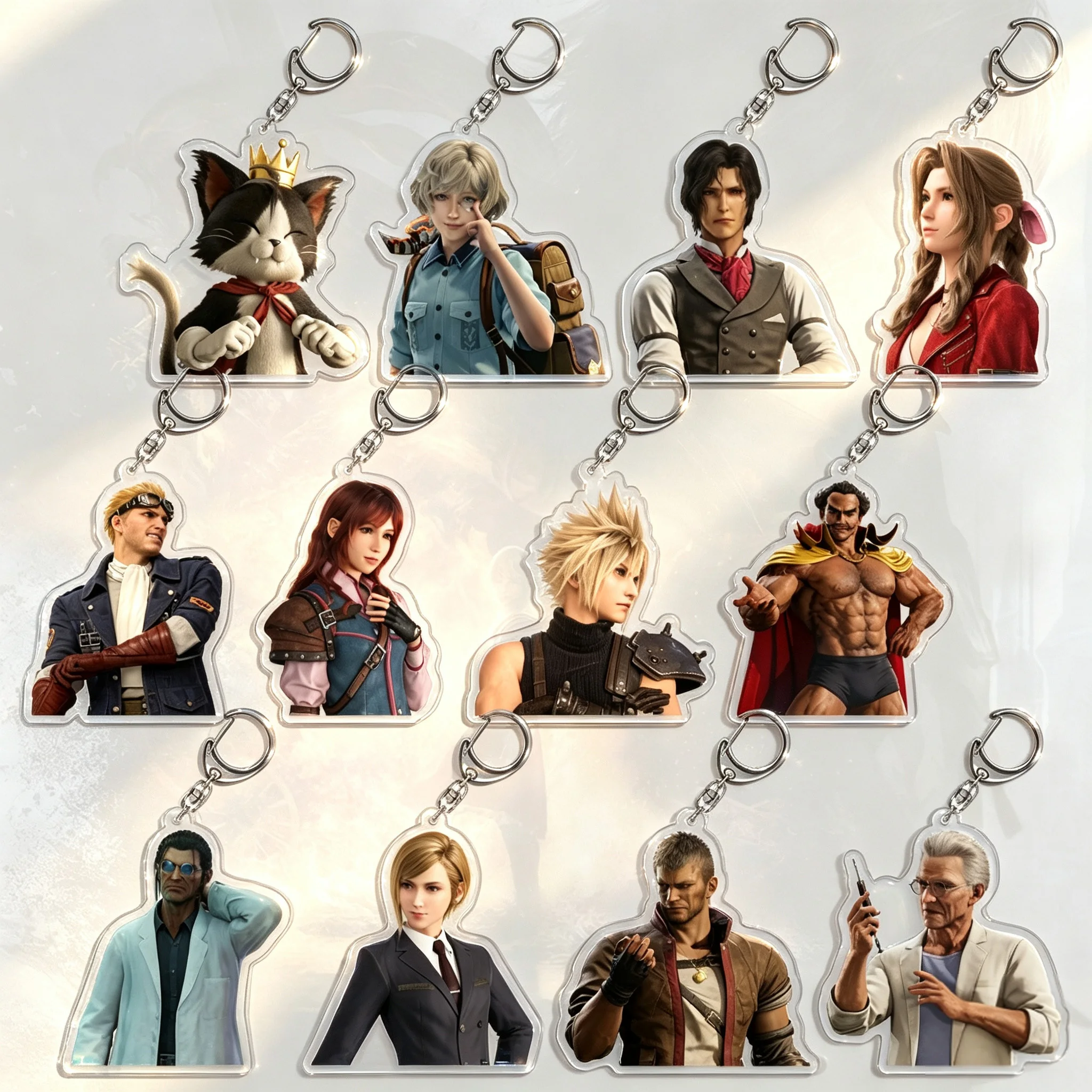 Final Fantasy Acrylic Keychain Cait Sith Joshua Dion Aerith Cid Jill Cloud Hugo Barret Charm Game Fans Collection Pendant Gift