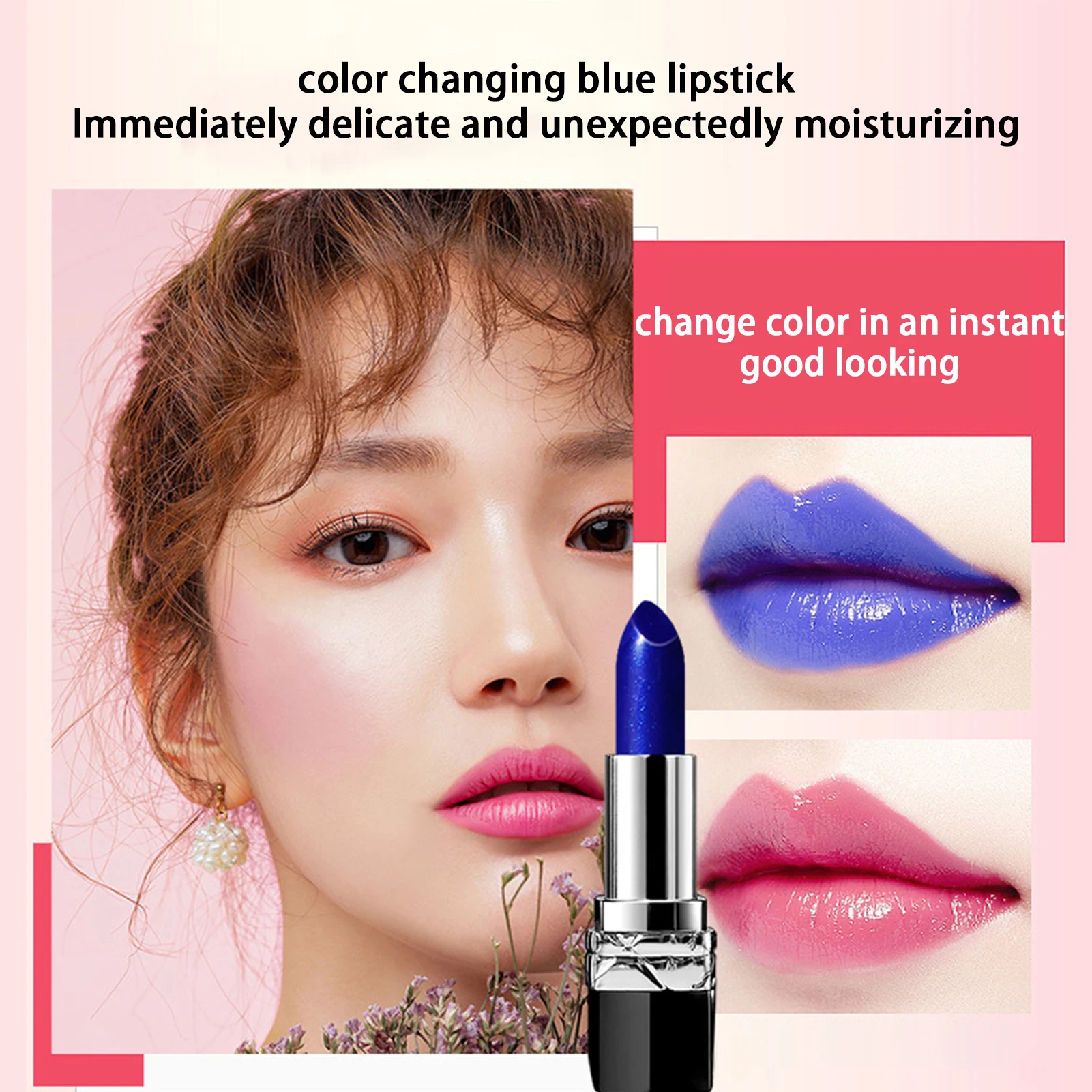 Rosa azul cor mudando batom à prova dwaterproof água hidratante de longa duração temperatura mudança de cor lábio bálsamo gloss maquiagem beleza