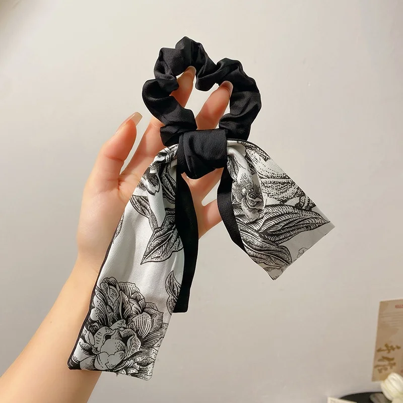 New Satin Sausage Hair Bands Vintage Printed Hair Bands Temperament Tie Hair Rope Landscape Painting Headband Hair Band