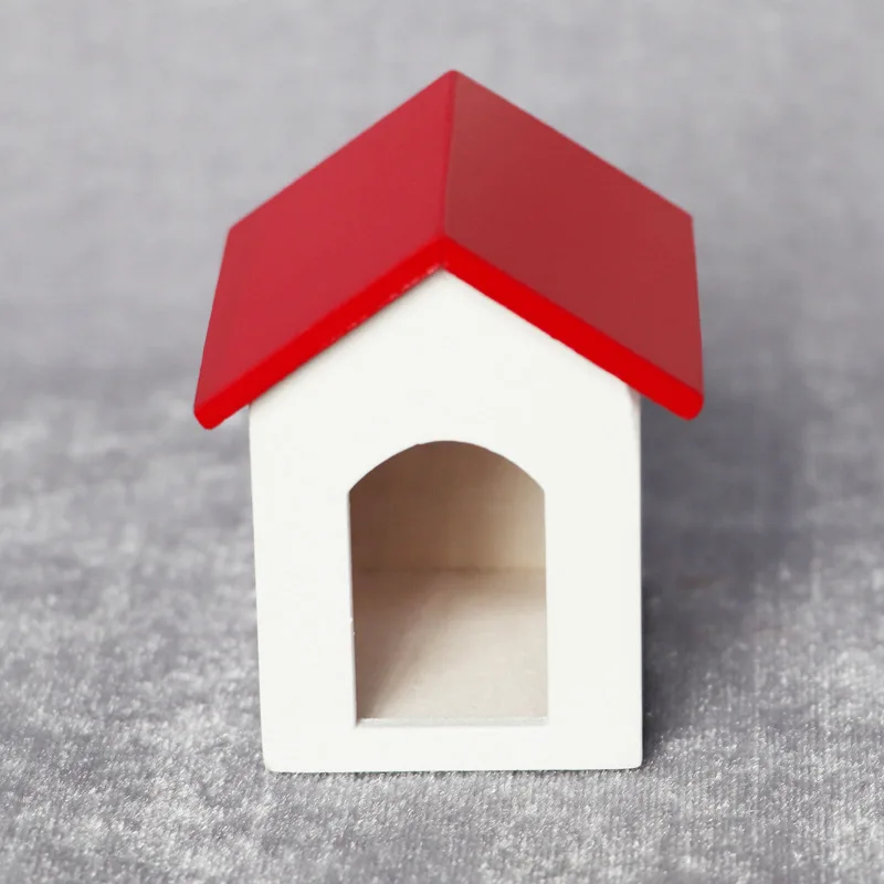 2 قطعة 1:12 دمية مصغرة - منزل أبيض سقف أحمر، ديكور بيت الجرو DIY