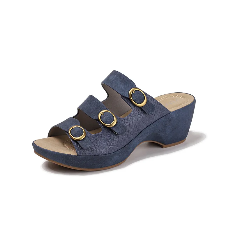 Shoes Woman 2025 Slippers Heels Rivet Female Mule Med Cover Toe Square heel High Mules Soft Block Casual  Slides Rubber PU Leisu