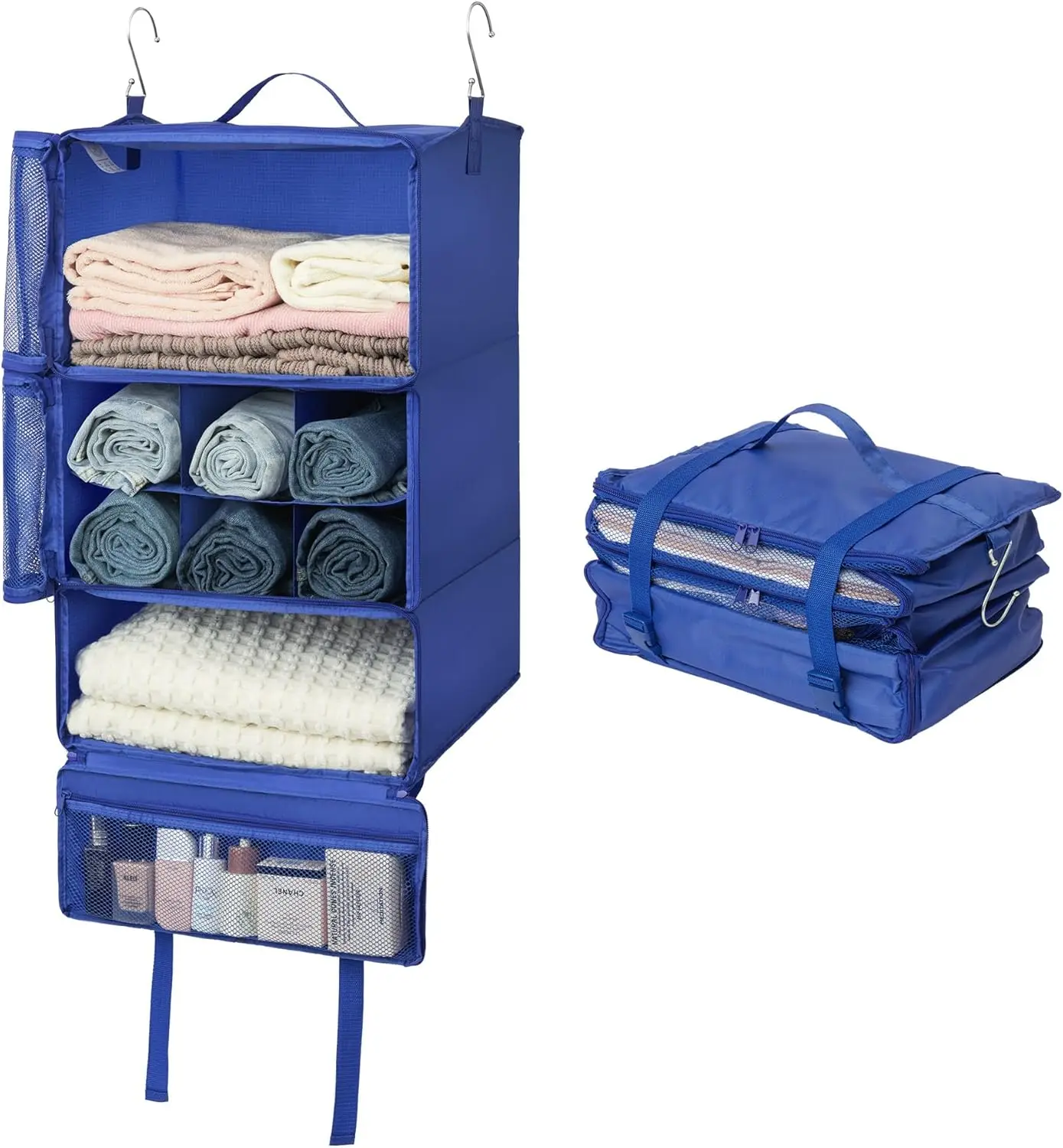 

Большие подвесные упаковочные сумки для путешествий, складные компрессионные органайзеры для багажа с сетчатыми отделениями, синие