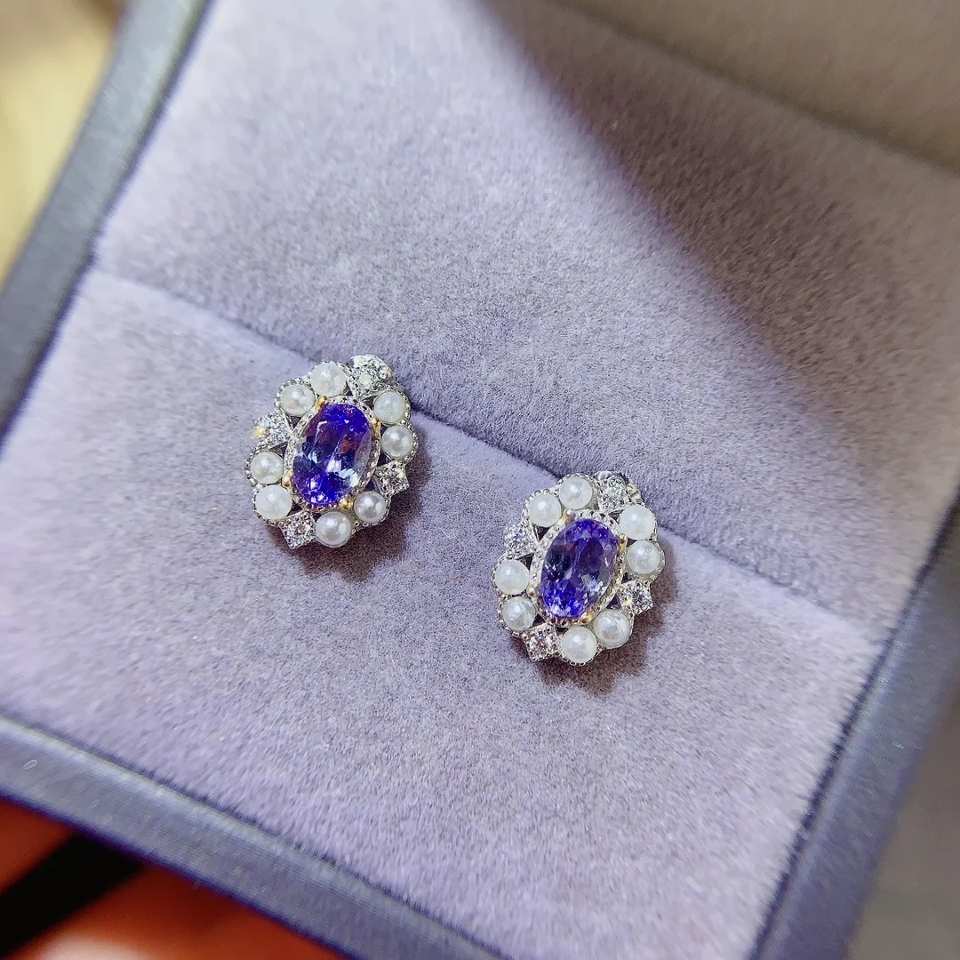 SHILOVEM 925 sterling silver Natural Tanzanite stud earrings classic fine Jewelry  women wedding gift  wholesale le0406872agts