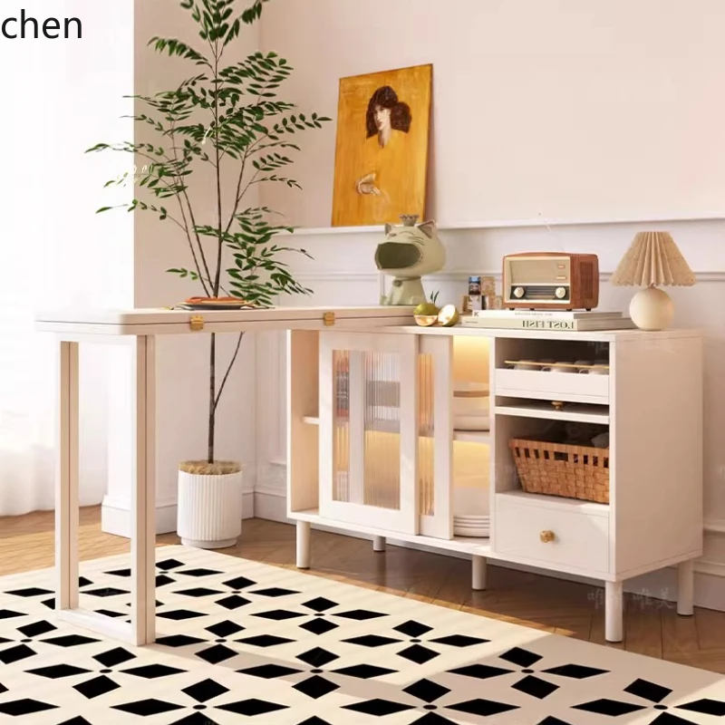 

HXL Folding Sideboard Integrated Multi-Functional Rotating Bar Table Cream Style Extendable Dining Table