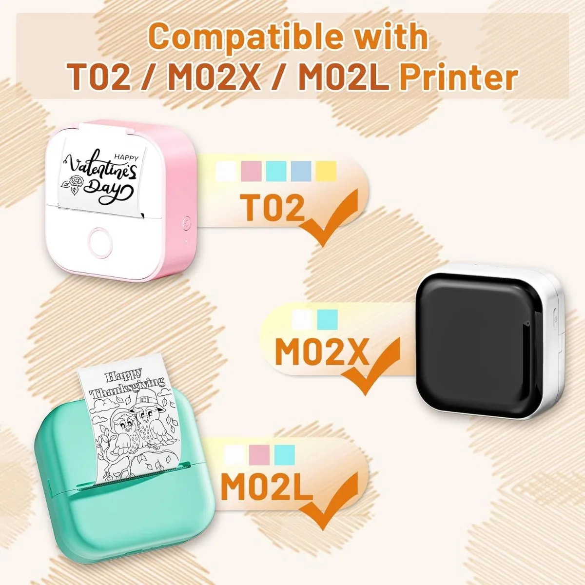 Papel térmico color T02, compatible con mini impresora T02/M02X/M02L, negro sobre blanco, 53 mm x 3,5 m, 3 rollos