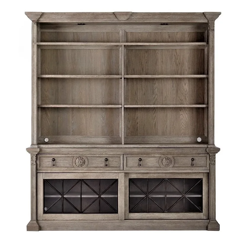 

American retro carved solid wood side dining French old kitchen dishboard wine display