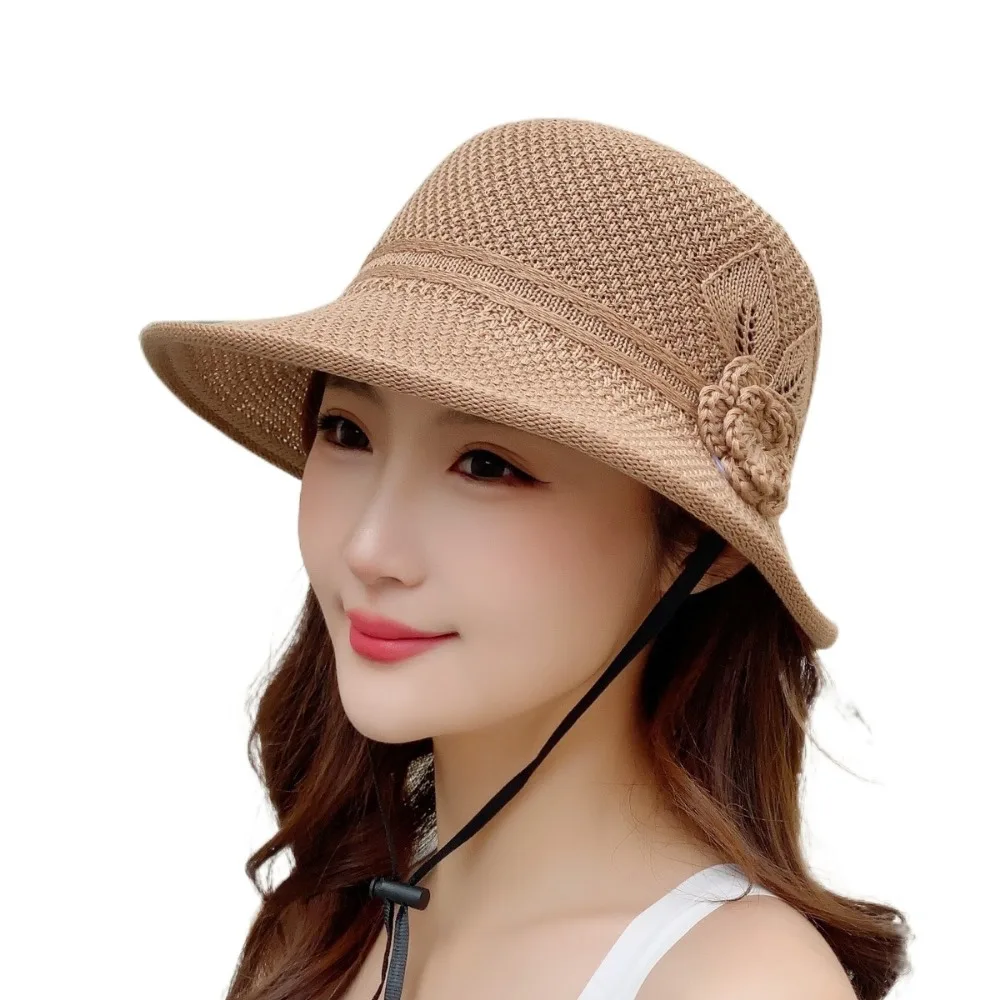 

Sun Protection Flower Pearl Woven Hat Breathable Foldable Knit Fisherman Cap Braided Flower Adjustable Sun Hat Summer