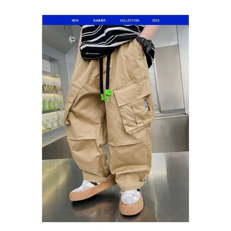 4-14 Jahre Jungen Casual Latzhose UNITIM Herbst Kinder Jungen Cargo-Hose Lose Elastische Taille Junior Jungen Hose mit Schriftzug Kinder Jungen Hose – Detail 10