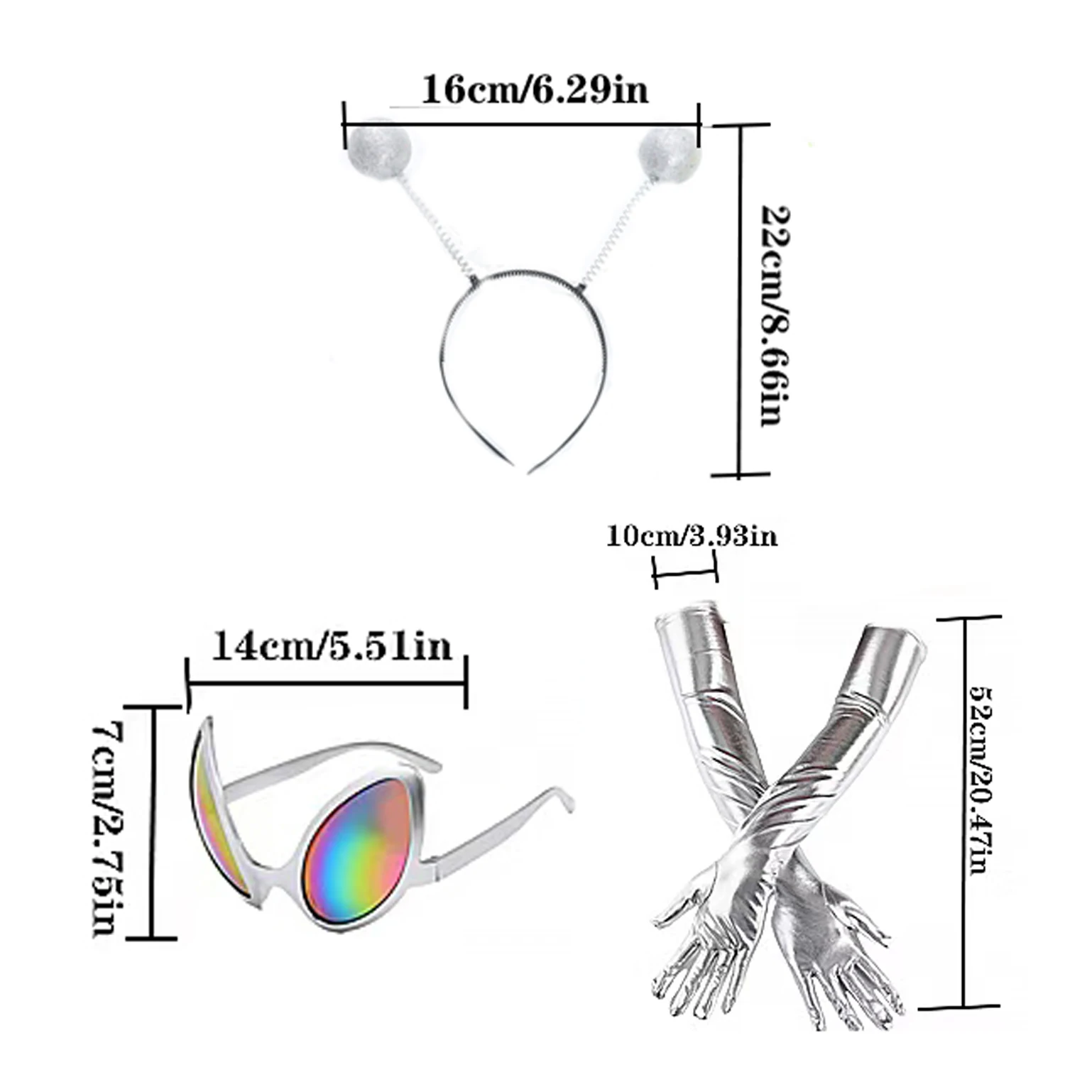 PESENAR Alien Costume Accessories Set Including Alien Headband Glasses Long Gloves for Women Men Halloween Party