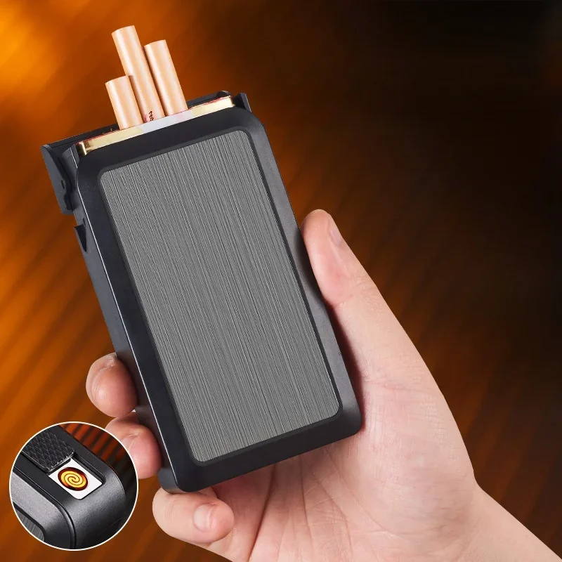 Pressure Resistant and Moisture-proof USB Charging Cigarette Case Lighter Metal Windproof Cigarette Case Tungsten Lighter 20 Pce