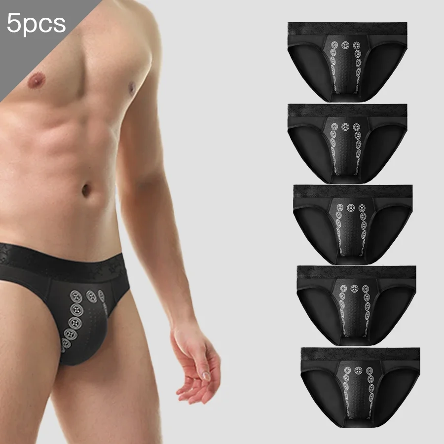 

5PCS Men's summer thin and sexy briefs, negative ion antibacterial, comfortable and breathable, low-waist short pants with slits